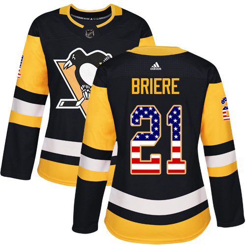 Women's Adidas Pittsburgh Penguins #21 Michel Briere Authentic Black USA Flag Fashion NHL Jersey