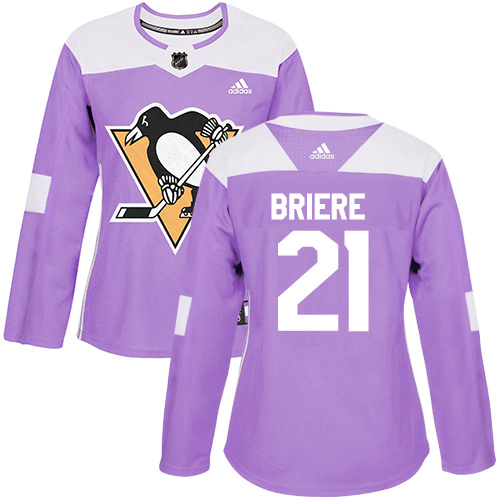 Women's Adidas Pittsburgh Penguins #21 Michel Briere Authentic Purple Fights Cancer Practice NHL Jersey