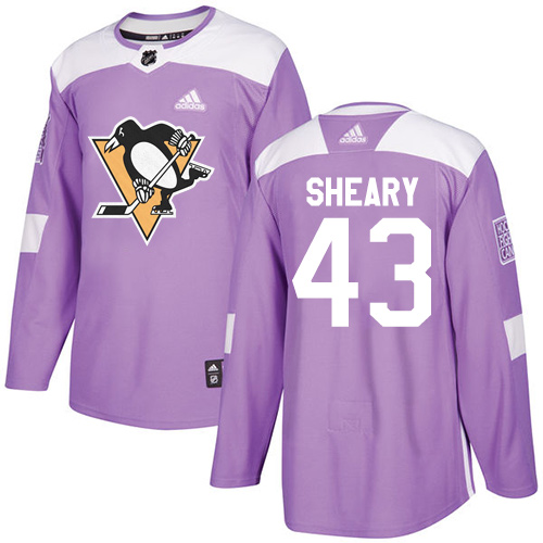 Youth Adidas Pittsburgh Penguins #43 Conor Sheary Authentic Purple Fights Cancer Practice NHL Jersey