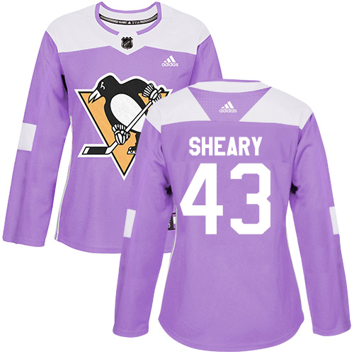 Women's Adidas Pittsburgh Penguins #43 Conor Sheary Authentic Purple Fights Cancer Practice NHL Jersey