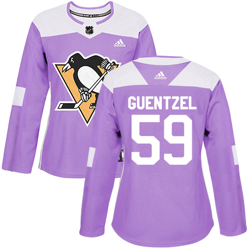 Women's Adidas Pittsburgh Penguins #59 Jake Guentzel Authentic Purple Fights Cancer Practice NHL Jersey
