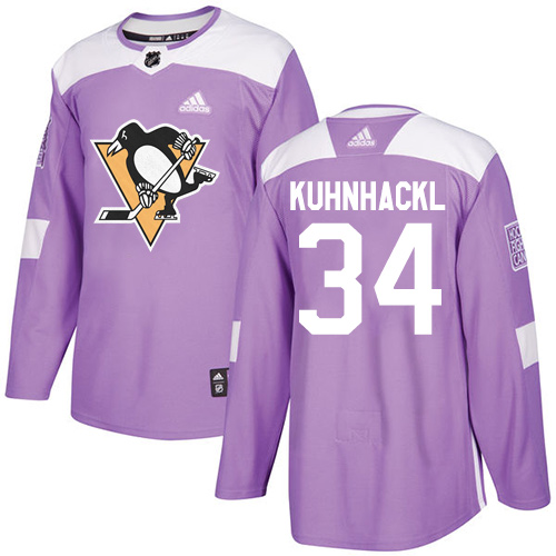 Youth Adidas Pittsburgh Penguins #34 Tom Kuhnhackl Authentic Purple Fights Cancer Practice NHL Jersey