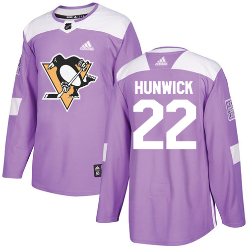 Men's Adidas Pittsburgh Penguins #22 Matt Hunwick Authentic Purple Fights Cancer Practice NHL Jersey