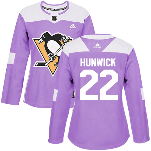 Women's Adidas Pittsburgh Penguins #22 Matt Hunwick Authentic Purple Fights Cancer Practice NHL Jersey