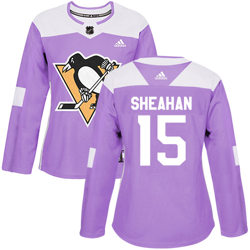 Women's Adidas Pittsburgh Penguins #15 Riley Sheahan Authentic Purple Fights Cancer Practice NHL Jersey