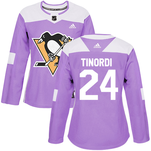 Women's Adidas Pittsburgh Penguins #24 Jarred Tinordi Authentic Purple Fights Cancer Practice NHL Jersey