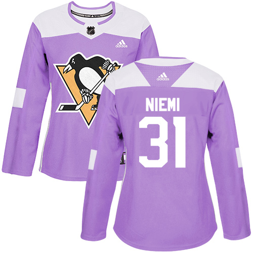 Women's Adidas Pittsburgh Penguins #31 Antti Niemi Authentic Purple Fights Cancer Practice NHL Jersey