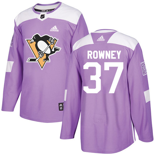 Men's Adidas Pittsburgh Penguins #37 Carter Rowney Authentic Purple Fights Cancer Practice NHL Jersey
