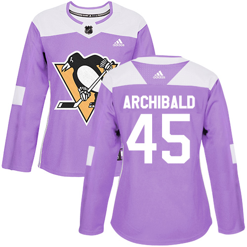 Women's Adidas Pittsburgh Penguins #45 Josh Archibald Authentic Purple Fights Cancer Practice NHL Jersey