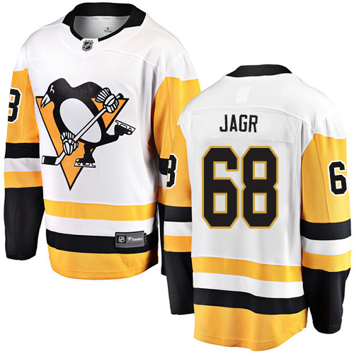 Men's Pittsburgh Penguins #68 Jaromir Jagr Authentic White Away Fanatics Branded Breakaway NHL Jersey