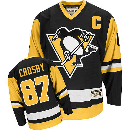 Men's CCM Pittsburgh Penguins #87 Sidney Crosby Authentic Black Throwback NHL Jersey