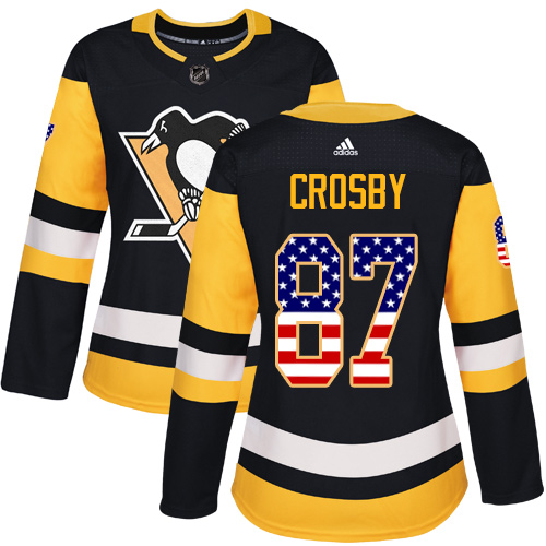 Women's Adidas Pittsburgh Penguins #87 Sidney Crosby Authentic Black USA Flag Fashion NHL Jersey