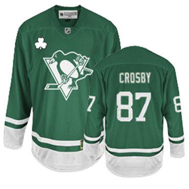 Youth Reebok Pittsburgh Penguins #87 Sidney Crosby Authentic Green St Patty's Day NHL Jersey