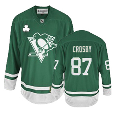 Youth Reebok Pittsburgh Penguins #87 Sidney Crosby Premier Green St Patty's Day NHL Jersey