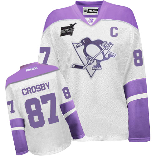 Women's Reebok Pittsburgh Penguins #87 Sidney Crosby Authentic White/Purple Thanksgiving Edition NHL Jersey