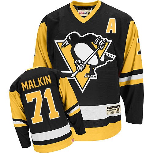 Men's CCM Pittsburgh Penguins #71 Evgeni Malkin Authentic Black Throwback NHL Jersey