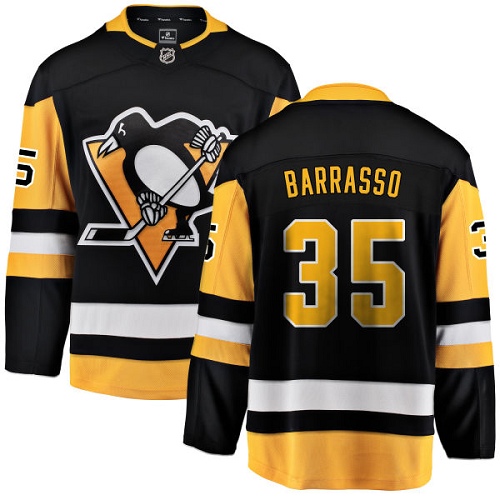 Youth Pittsburgh Penguins #35 Tom Barrasso Authentic Black Home Fanatics Branded Breakaway NHL Jersey