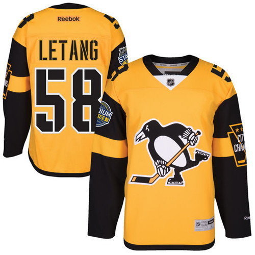 Men's Reebok Pittsburgh Penguins #58 Kris Letang Premier Gold 2017 Stadium Series NHL Jersey