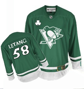 Men's Reebok Pittsburgh Penguins #58 Kris Letang Premier Green St Patty's Day NHL Jersey
