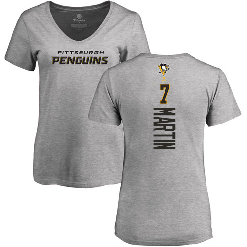 NHL Women's Adidas Pittsburgh Penguins #7 Paul Martin Ash Backer T-Shirt