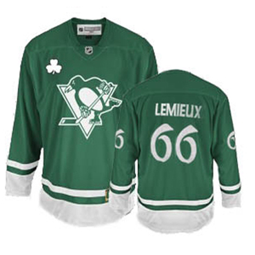 Men's Reebok Pittsburgh Penguins #66 Mario Lemieux Authentic Green St Patty's Day NHL Jersey