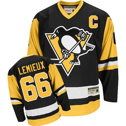 Youth CCM Pittsburgh Penguins #66 Mario Lemieux Authentic Black Throwback NHL Jersey