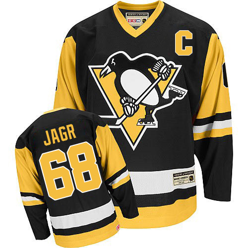 Men's CCM Pittsburgh Penguins #68 Jaromir Jagr Authentic Black Throwback NHL Jersey