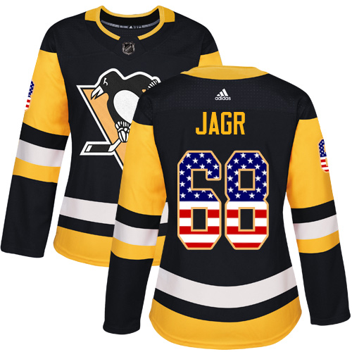 Women's Adidas Pittsburgh Penguins #68 Jaromir Jagr Authentic Black USA Flag Fashion NHL Jersey