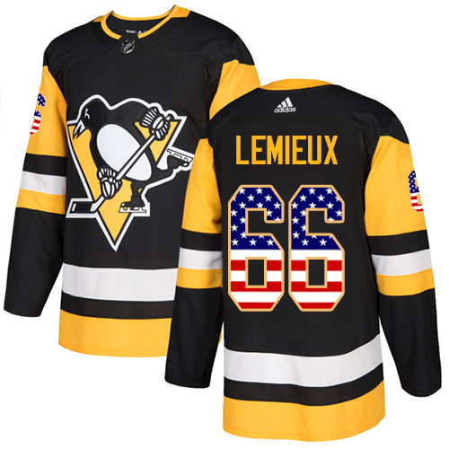Youth Adidas Pittsburgh Penguins #66 Mario Lemieux Authentic Black USA Flag Fashion NHL Jersey