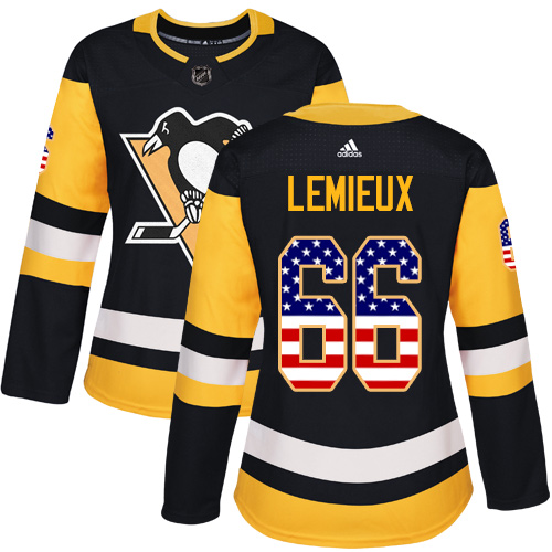 Women's Adidas Pittsburgh Penguins #66 Mario Lemieux Authentic Black USA Flag Fashion NHL Jersey