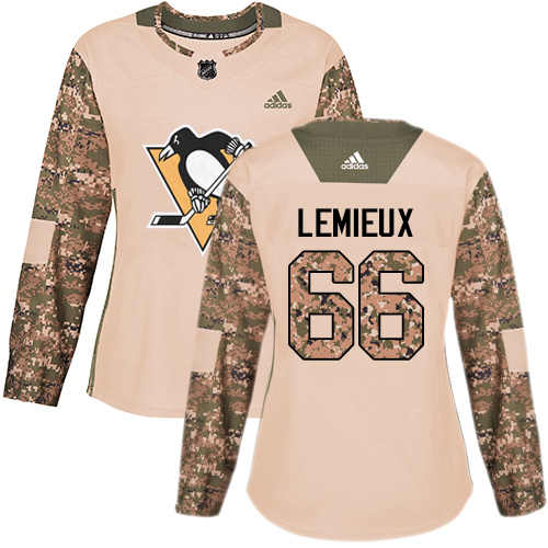 Women's Adidas Pittsburgh Penguins #66 Mario Lemieux Authentic Camo Veterans Day Practice NHL Jersey