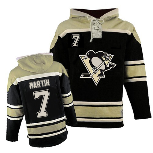 Men's Old Time Hockey Pittsburgh Penguins #7 Paul Martin Authentic Black Sawyer Hooded Sweatshirt