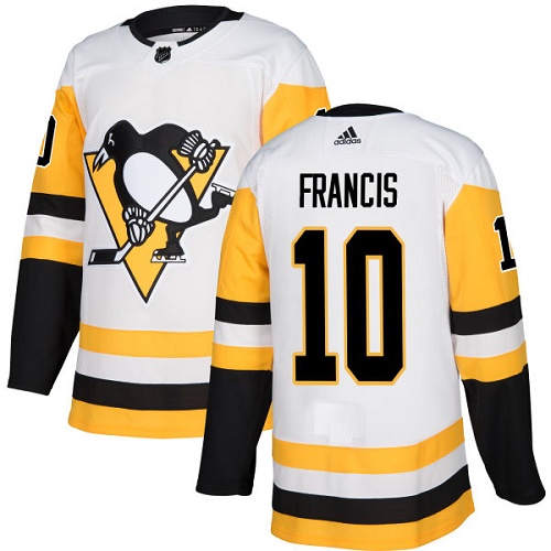 Men's Adidas Pittsburgh Penguins #10 Ron Francis Authentic White Away NHL Jersey