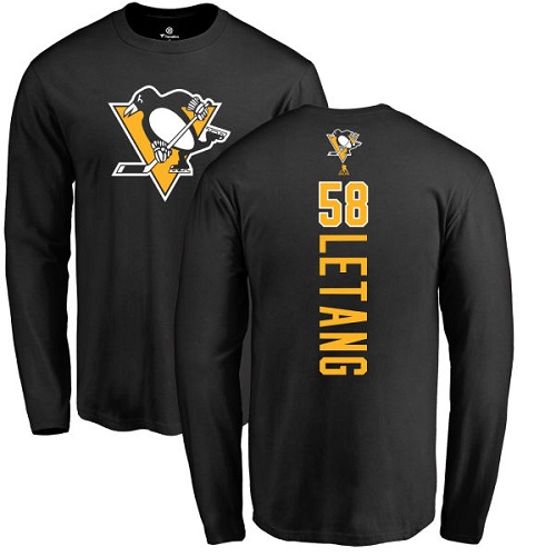 NHL Adidas Pittsburgh Penguins #58 Kris Letang Black Backer Long Sleeve T-Shirt