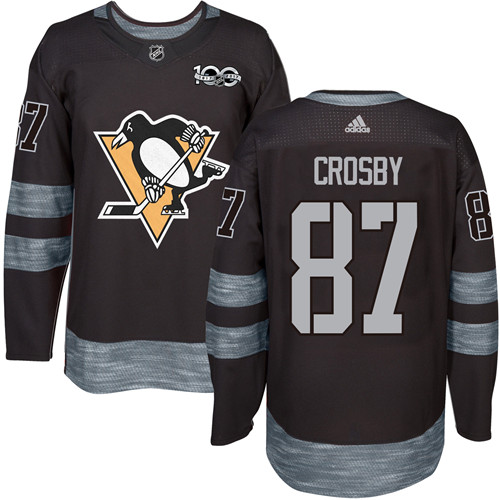 Men's Adidas Pittsburgh Penguins #87 Sidney Crosby Authentic Black 1917-2017 100th Anniversary NHL Jersey