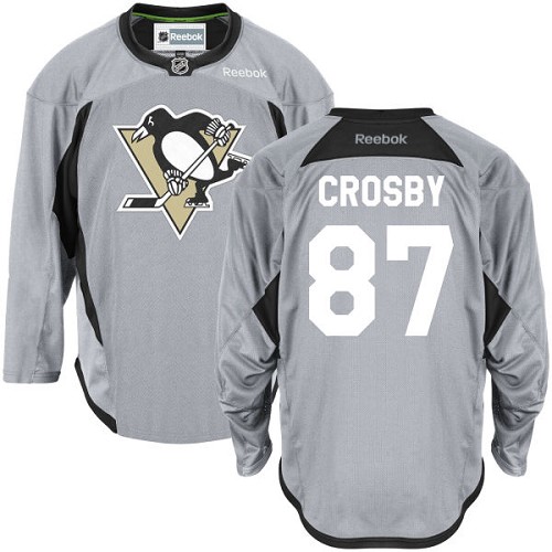 Men's Reebok Pittsburgh Penguins #87 Sidney Crosby Premier Grey Practice NHL Jersey