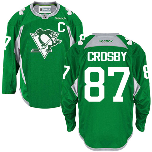 Men's Reebok Pittsburgh Penguins #87 Sidney Crosby Premier Green Practice NHL Jersey