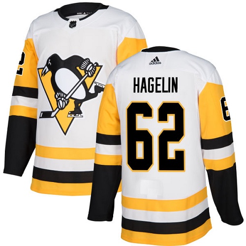 Men's Adidas Pittsburgh Penguins #62 Carl Hagelin Authentic White Away NHL Jersey