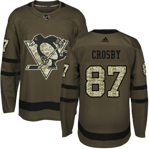 Youth Adidas Pittsburgh Penguins #87 Sidney Crosby Authentic Green Salute to Service NHL Jersey