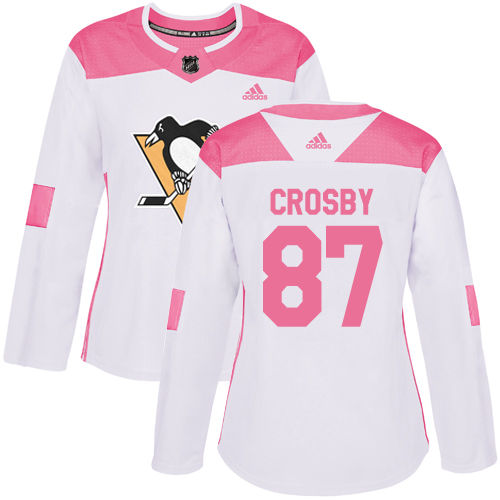 Women's Adidas Pittsburgh Penguins #87 Sidney Crosby Authentic White/Pink Fashion NHL Jersey