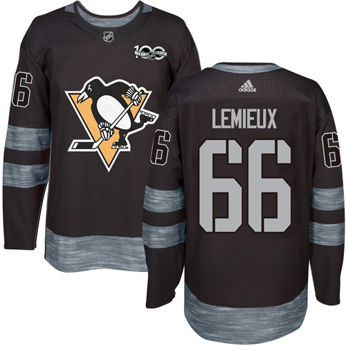 Men's Adidas Pittsburgh Penguins #66 Mario Lemieux Premier Black 1917-2017 100th Anniversary NHL Jersey