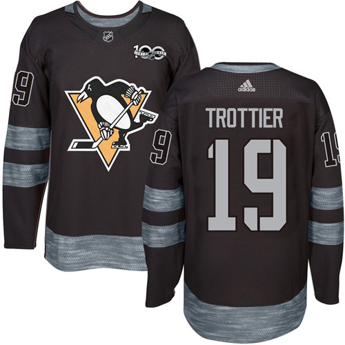Men's Adidas Pittsburgh Penguins #19 Bryan Trottier Authentic Black 1917-2017 100th Anniversary NHL Jersey