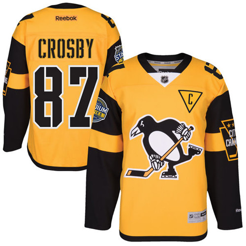 Youth Reebok Pittsburgh Penguins #87 Sidney Crosby Premier Gold 2017 Stadium Series NHL Jersey