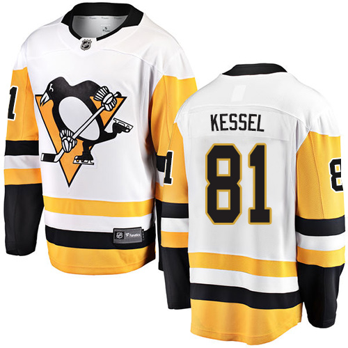 Youth Pittsburgh Penguins #81 Phil Kessel Authentic White Away Fanatics Branded Breakaway NHL Jersey