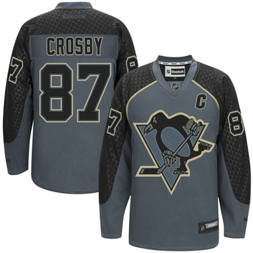 Men's Reebok Pittsburgh Penguins #87 Sidney Crosby Premier Charcoal Cross Check Fashion NHL Jersey