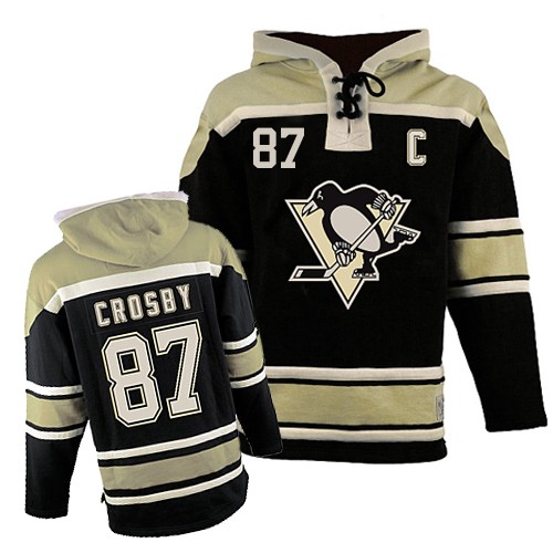 Youth Old Time Hockey Pittsburgh Penguins #87 Sidney Crosby Premier Black Sawyer Hooded Sweatshirt