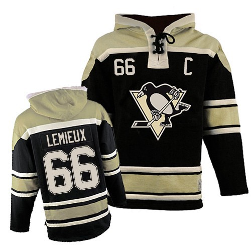 Youth Old Time Hockey Pittsburgh Penguins #66 Mario Lemieux Authentic Black Sawyer Hooded Sweatshirt
