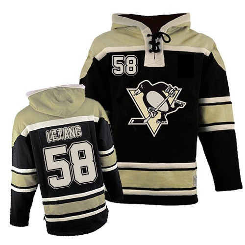 Men's Old Time Hockey Pittsburgh Penguins #58 Kris Letang Premier Black Sawyer Hooded Sweatshirt