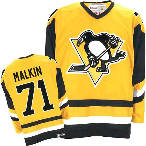 Men's CCM Pittsburgh Penguins #71 Evgeni Malkin Authentic Gold Throwback NHL Jersey