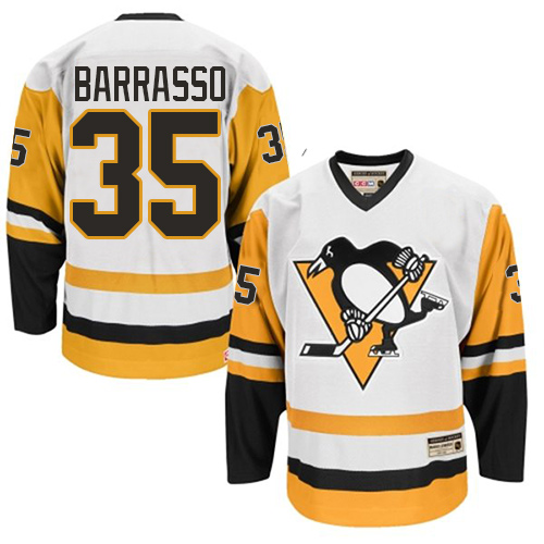 Men's CCM Pittsburgh Penguins #35 Tom Barrasso Premier White Throwback NHL Jersey